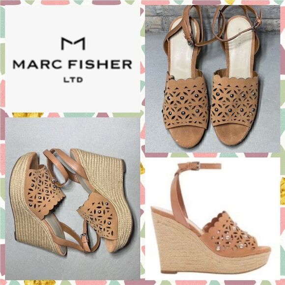 NWOB MSRP $79 Marc Fisher Hata Cutout Wedge Sandal Women's Size 10 - Picture 1 of 9